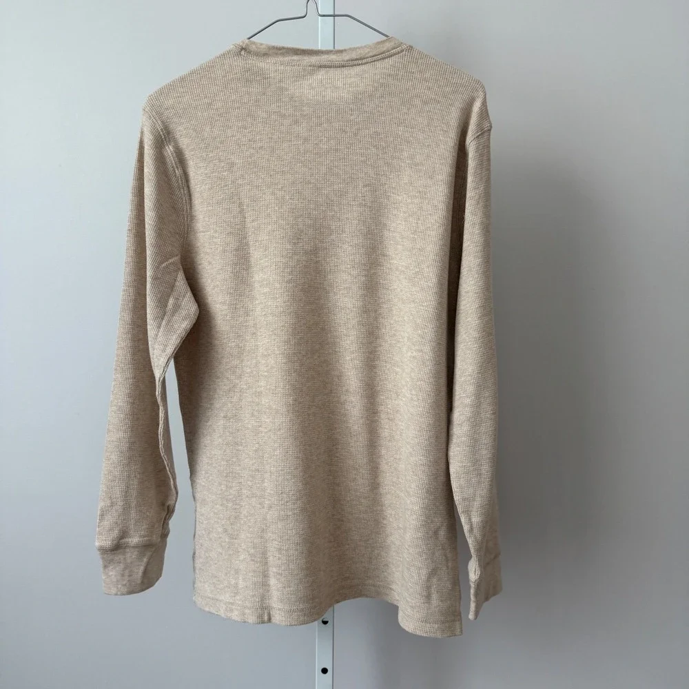 STRUCTURE sz M Mens Long Sleeve Thermal‎ Knit Slim Fit Shirt Beige Casual